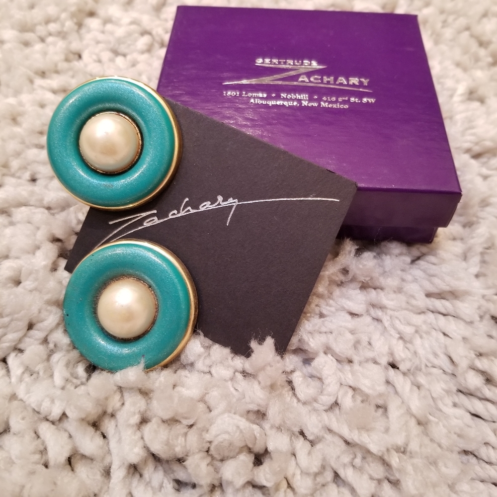 Gertrude Zachary Pearl & Turquoise Earrings